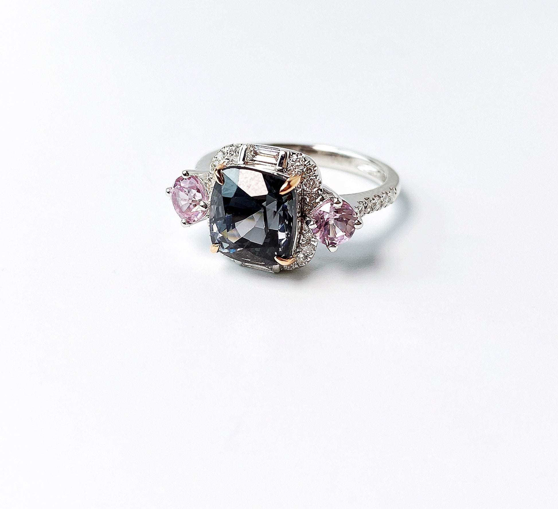 3.65 Ct Natural Myanmar Grey Spinel Diamond 18K White Gold Ring