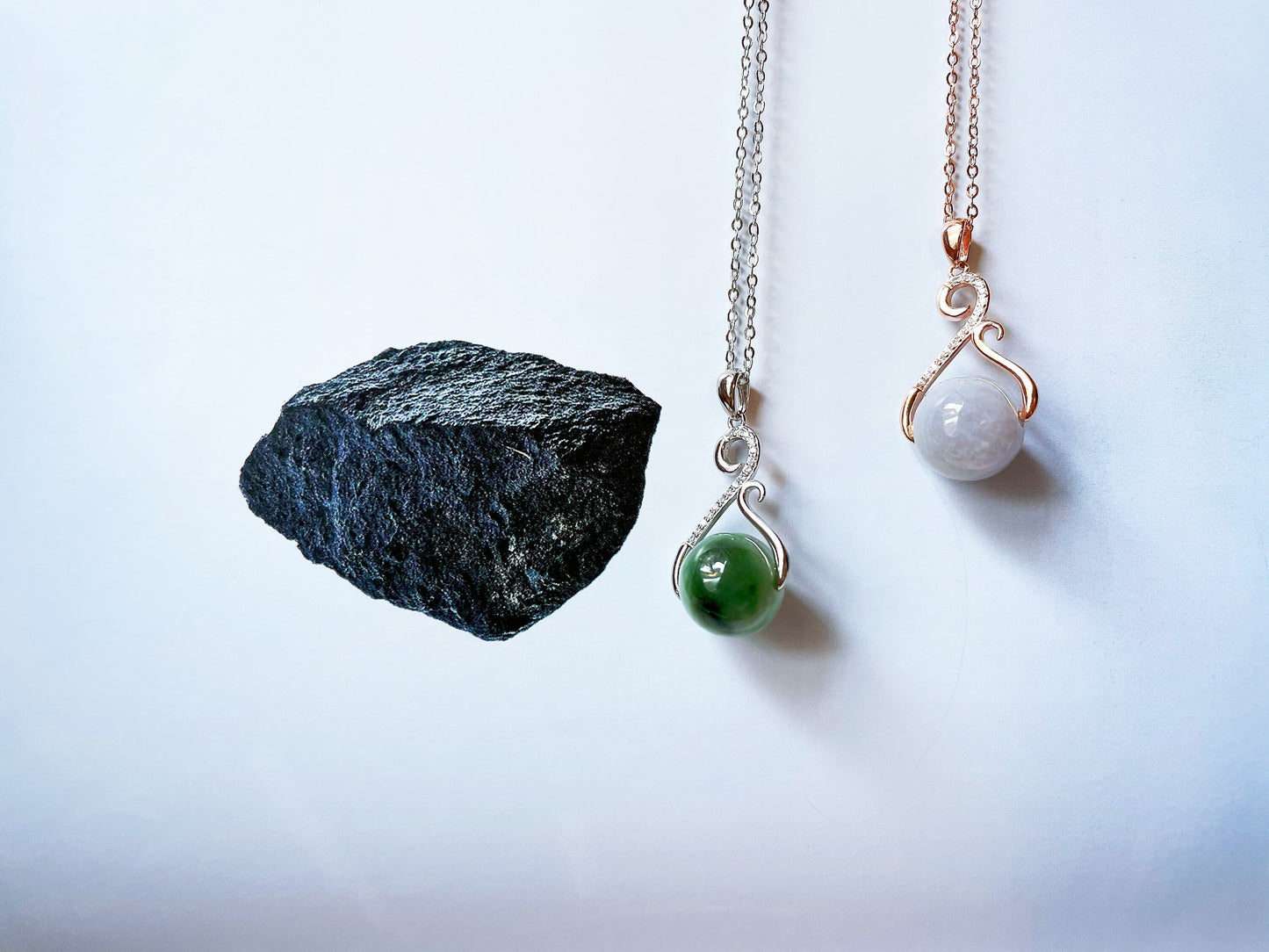 Jade Bead Pendant Necklace - Green and Lavender