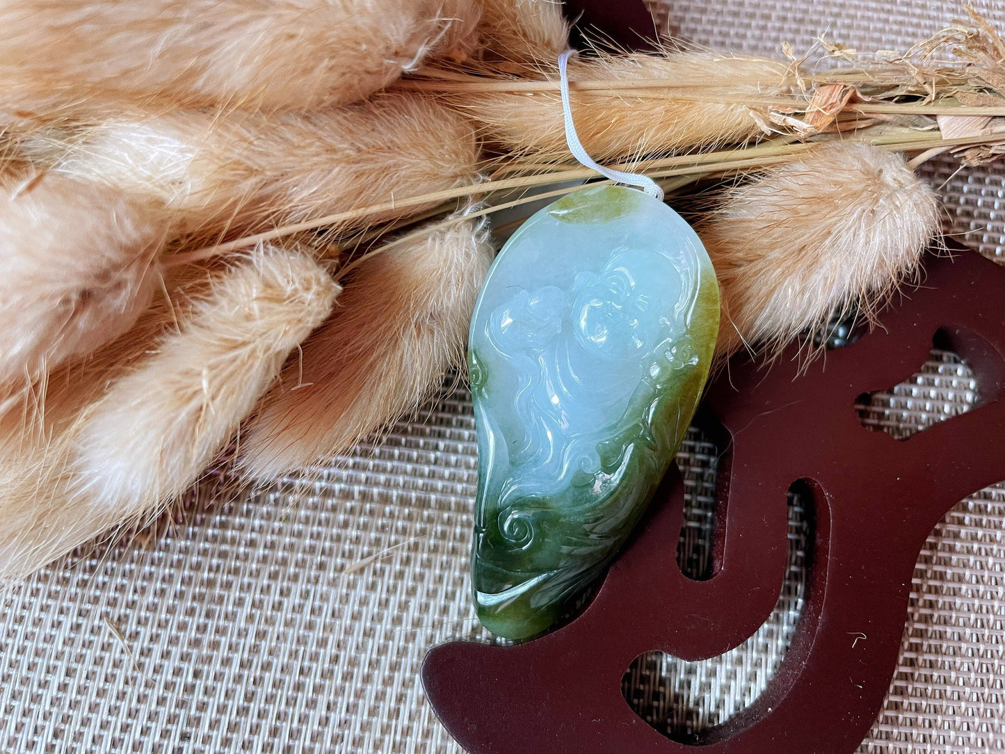 Icy Translucent Olive Green Jadeite Happy Buddha Pendant