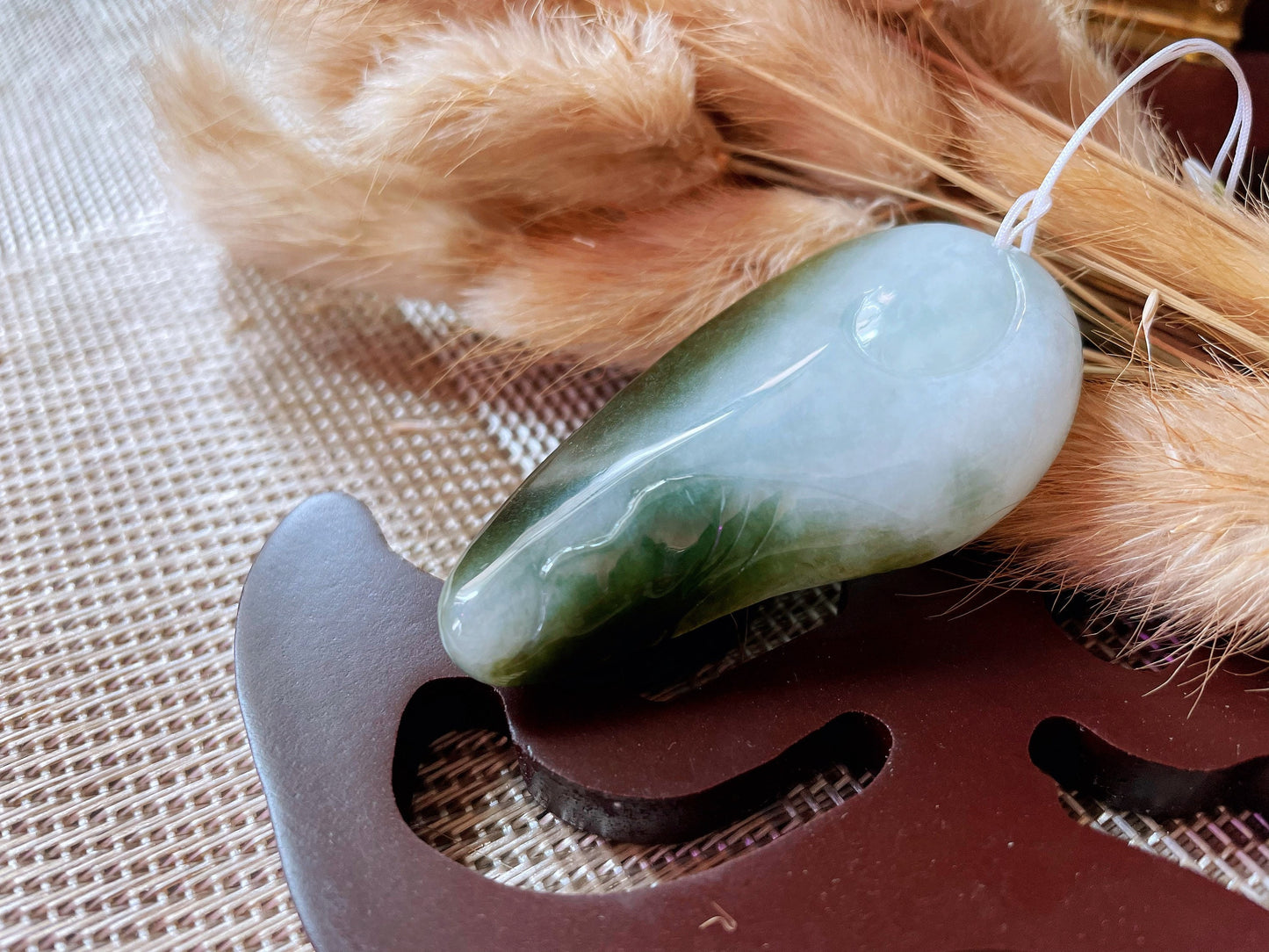 Icy Translucent Olive Green Jadeite Happy Buddha Pendant