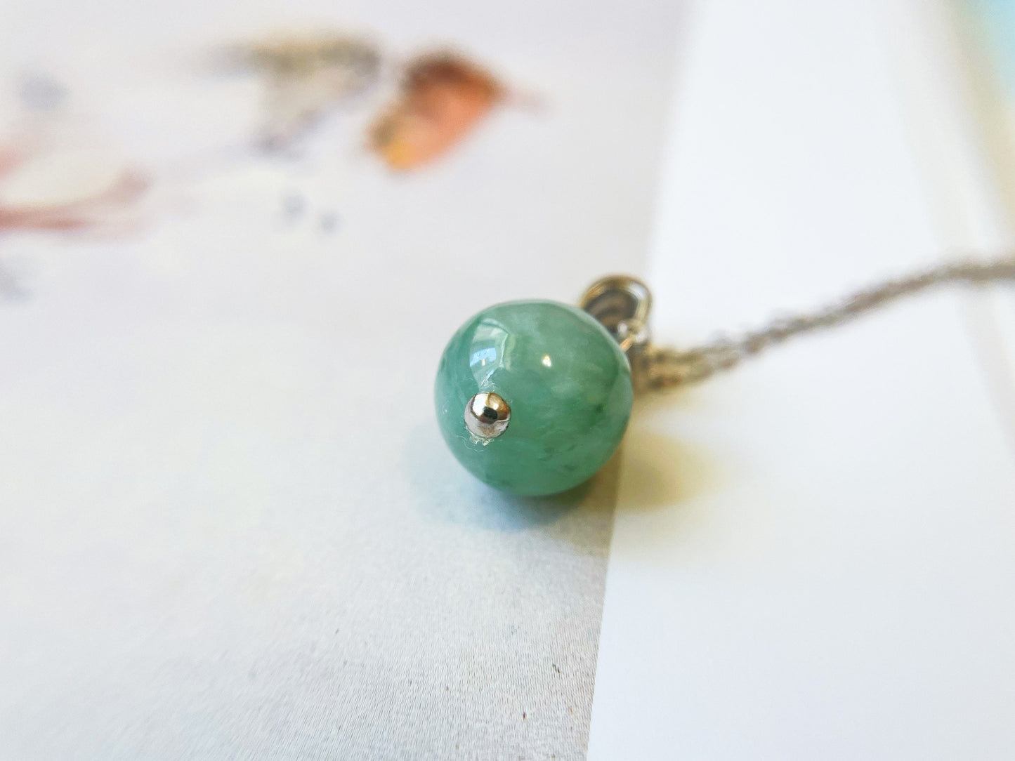 Green Jade Bead Silver Pendant Necklace