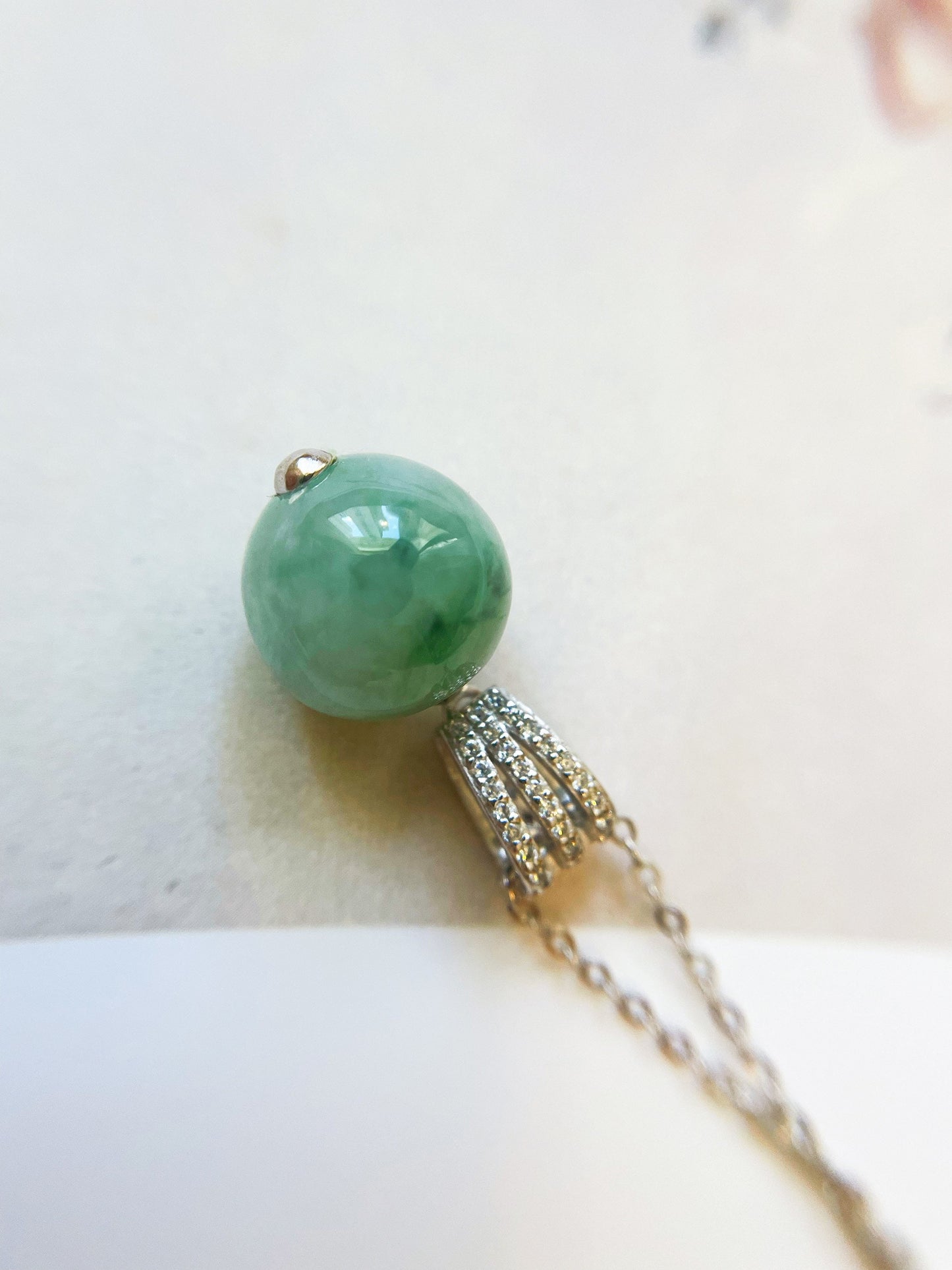 Green Jade Bead Silver Pendant Necklace