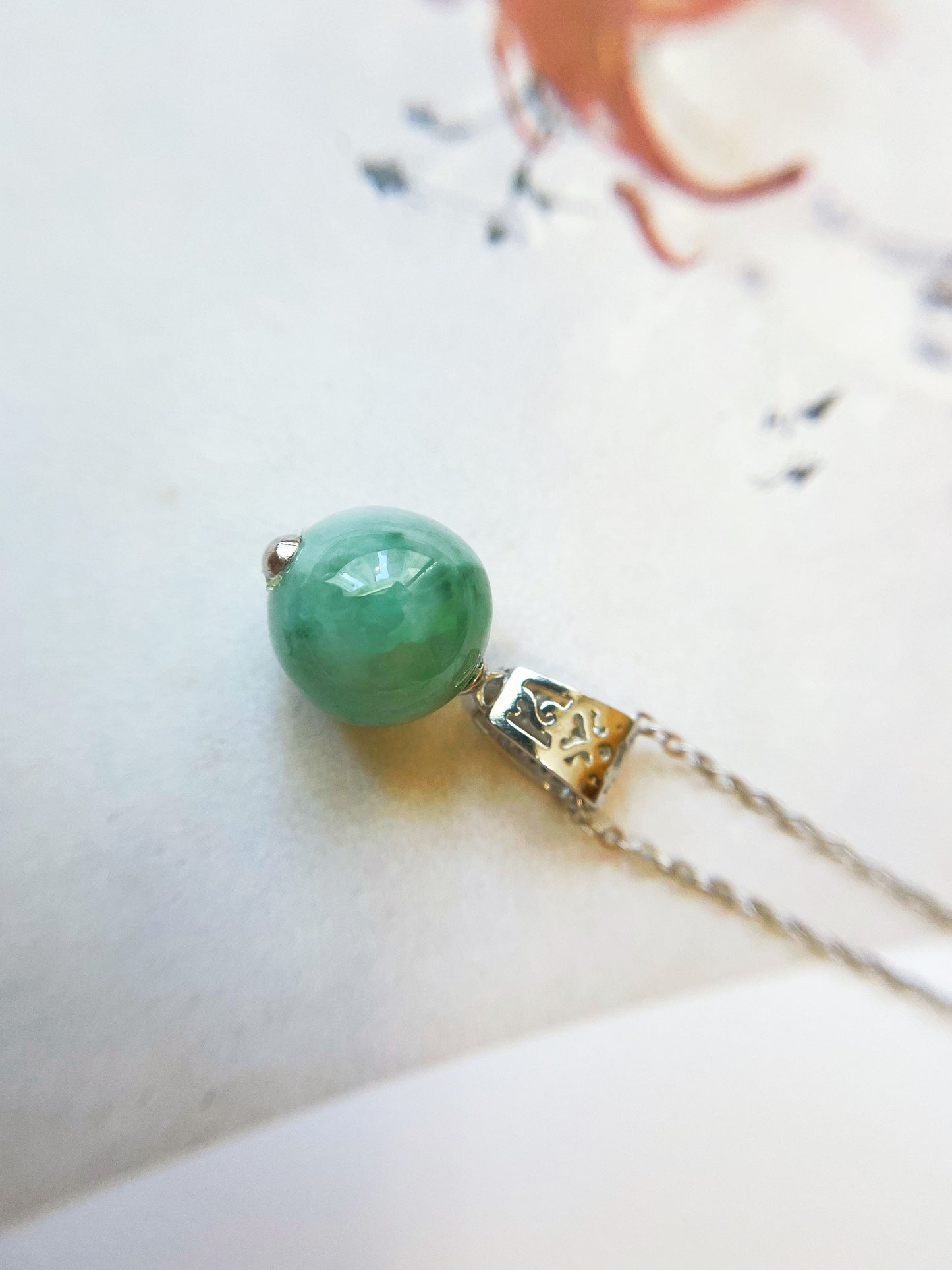 Green Jade Bead Silver Pendant Necklace