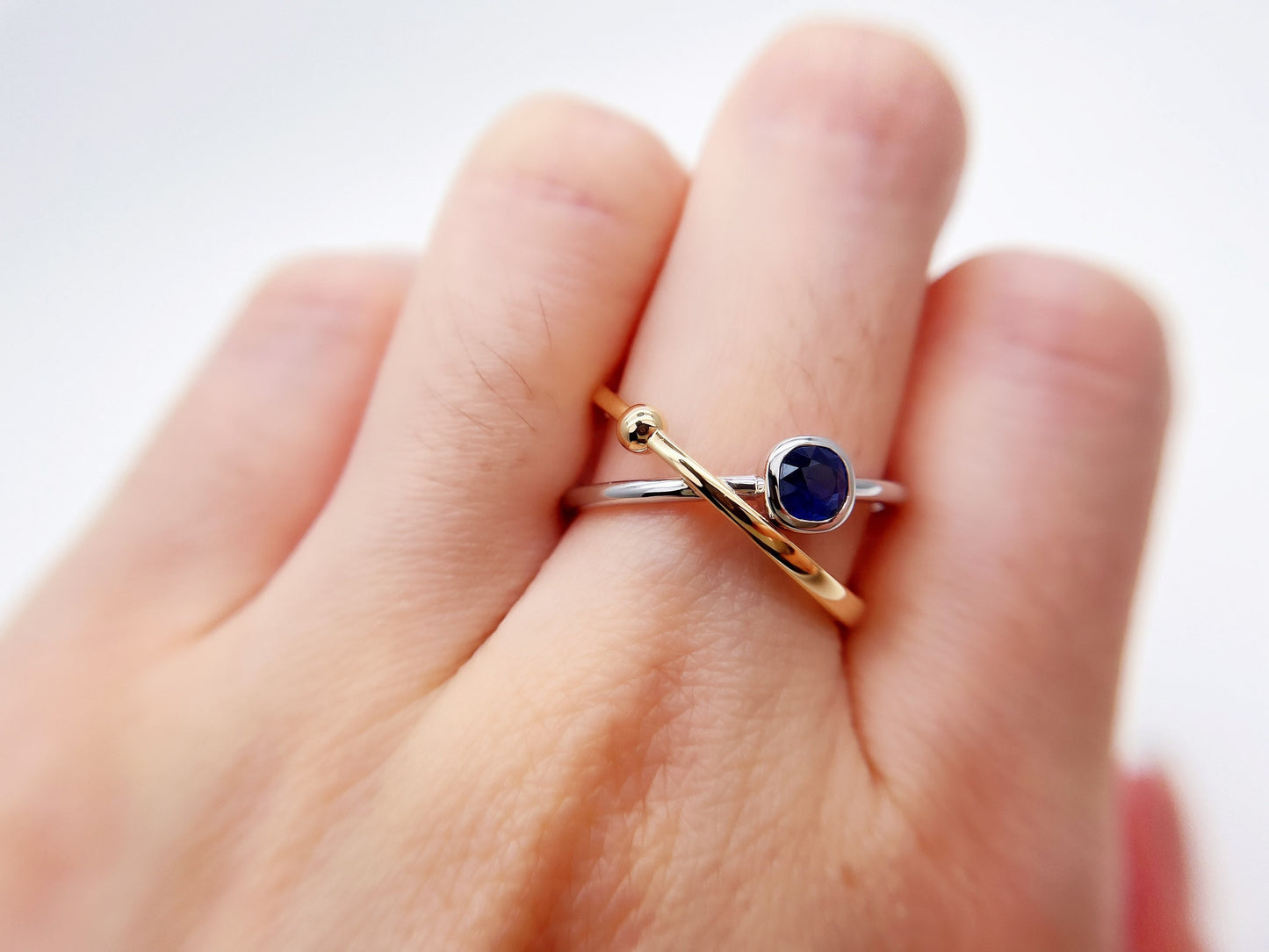 18k Bi-color Gold Blue Sapphire Galaxy Ring