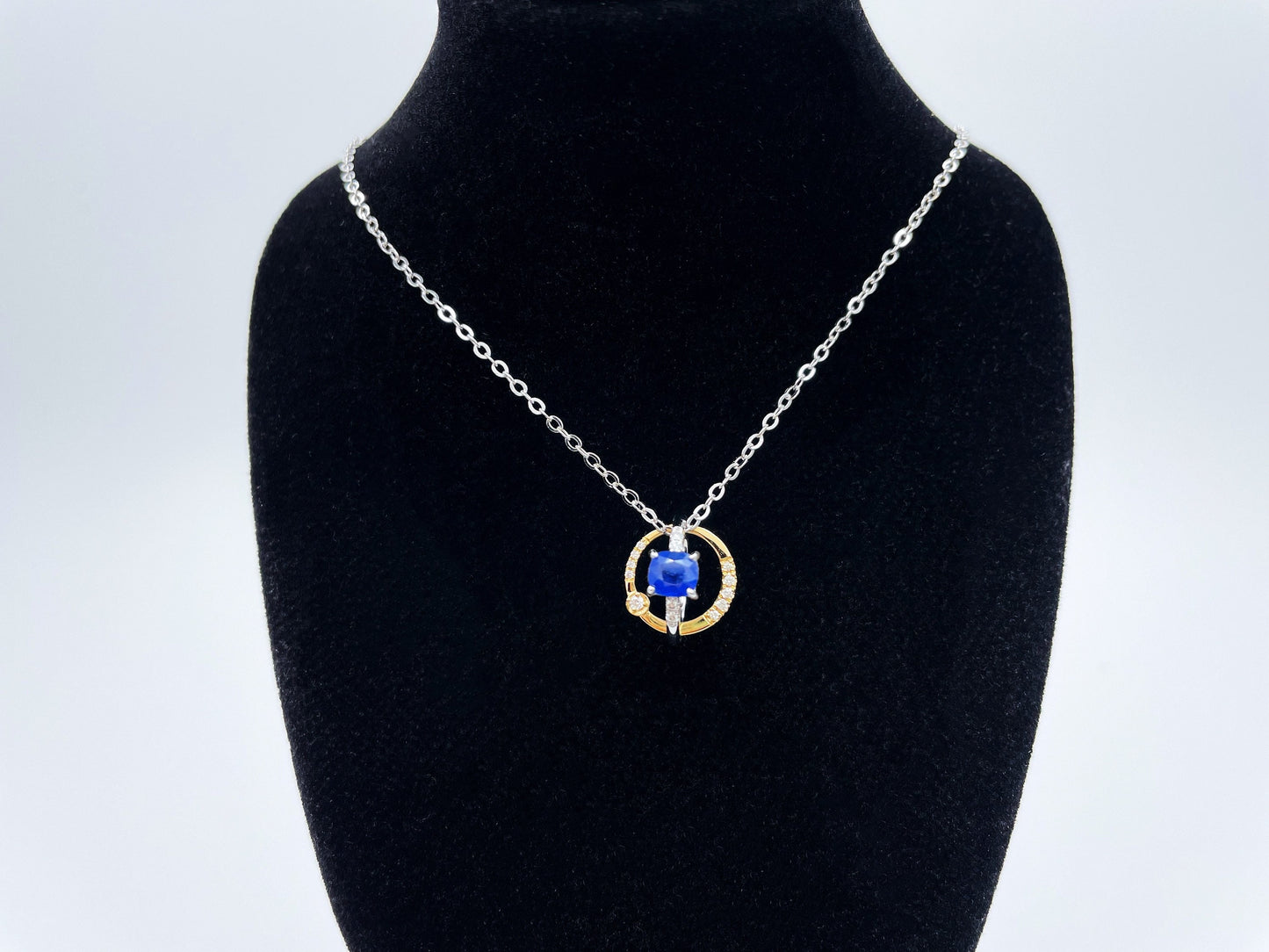 18k Bi-color Gold Blue Sapphire Diamond Galaxy Pendant