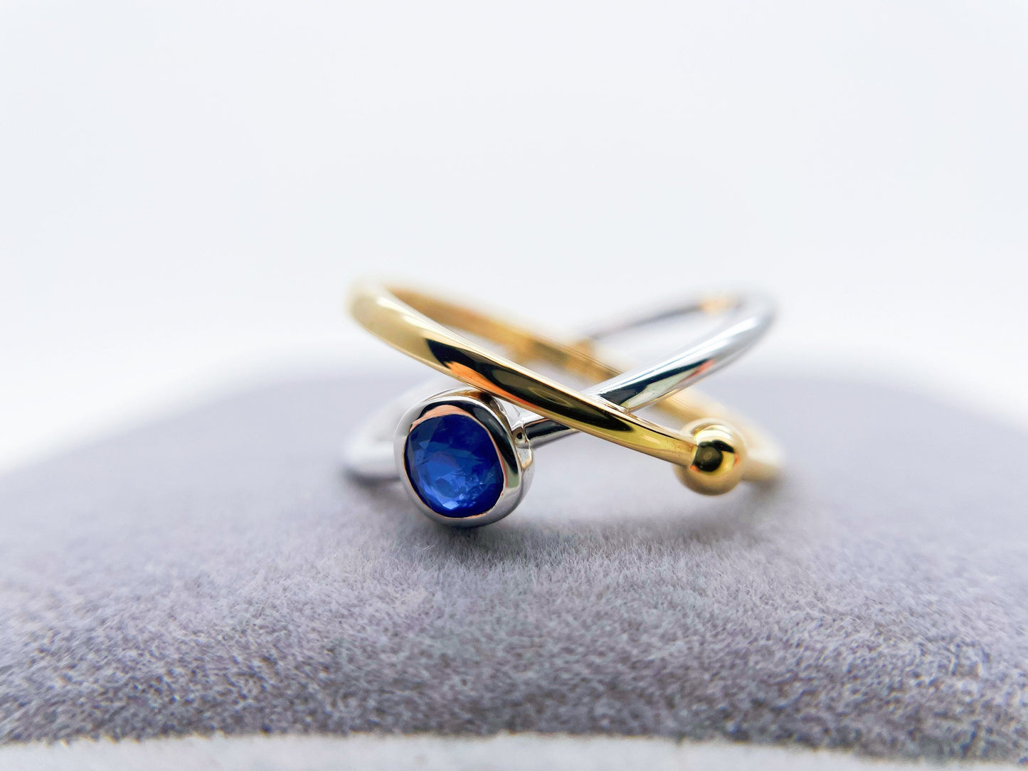 18k Bi-color Gold Blue Sapphire Galaxy Ring