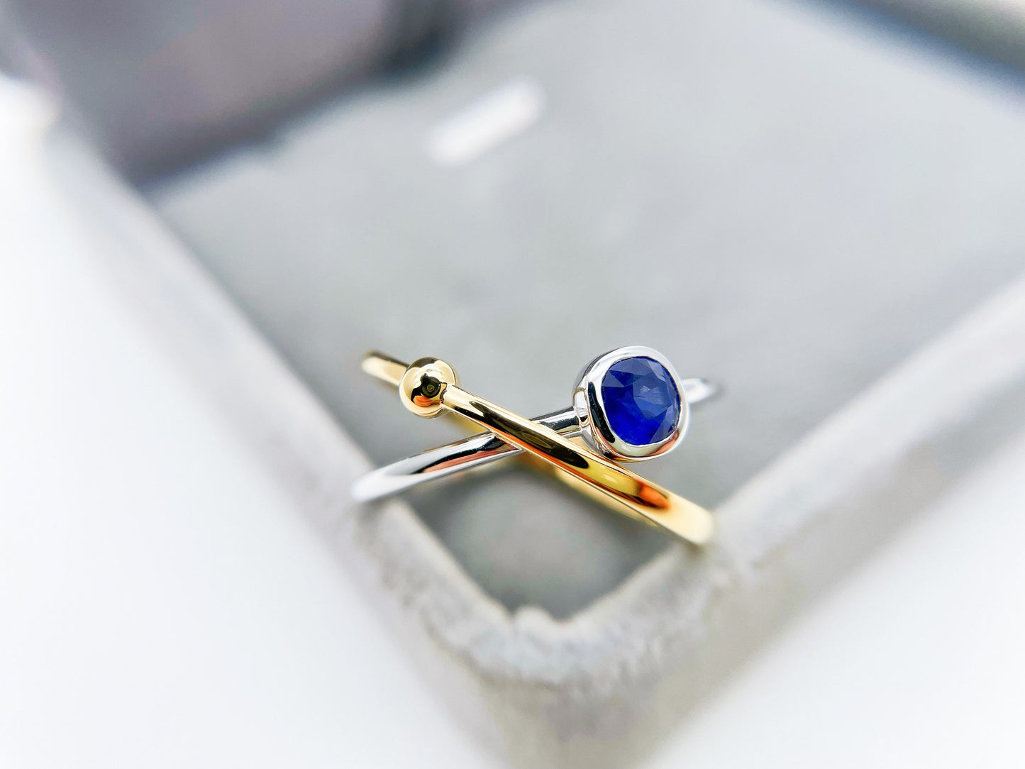 18k Bi-color Gold Blue Sapphire Galaxy Ring