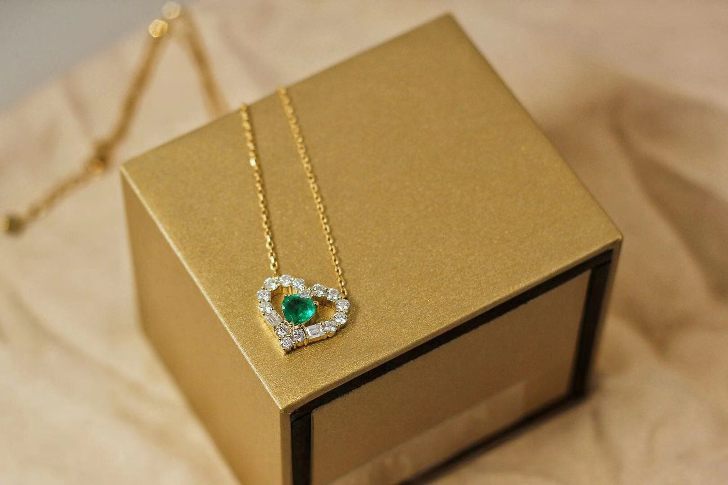 Certified Natural Emerald Pendant - 18K Gold Moissanite