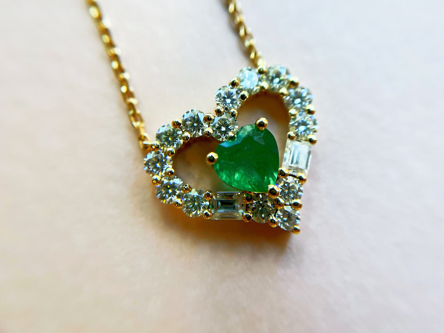 Certified Natural Emerald Pendant - 18K Gold Moissanite