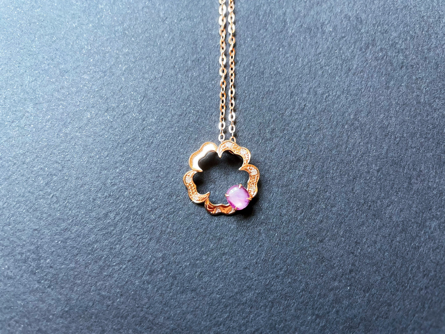 Star Ruby Diamond 18k Rose Gold Floral Pendant