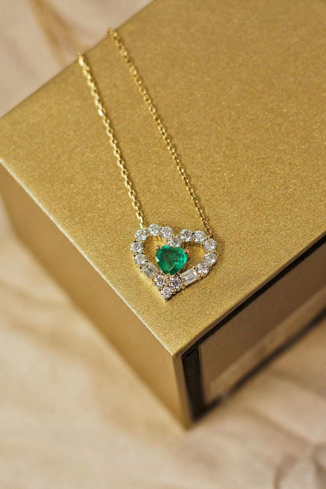 Certified Natural Emerald Pendant - 18K Gold Moissanite