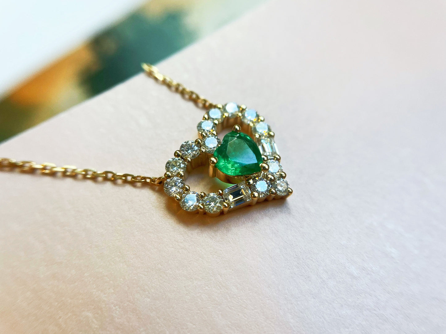 Certified Natural Emerald Pendant - 18K Gold Moissanite