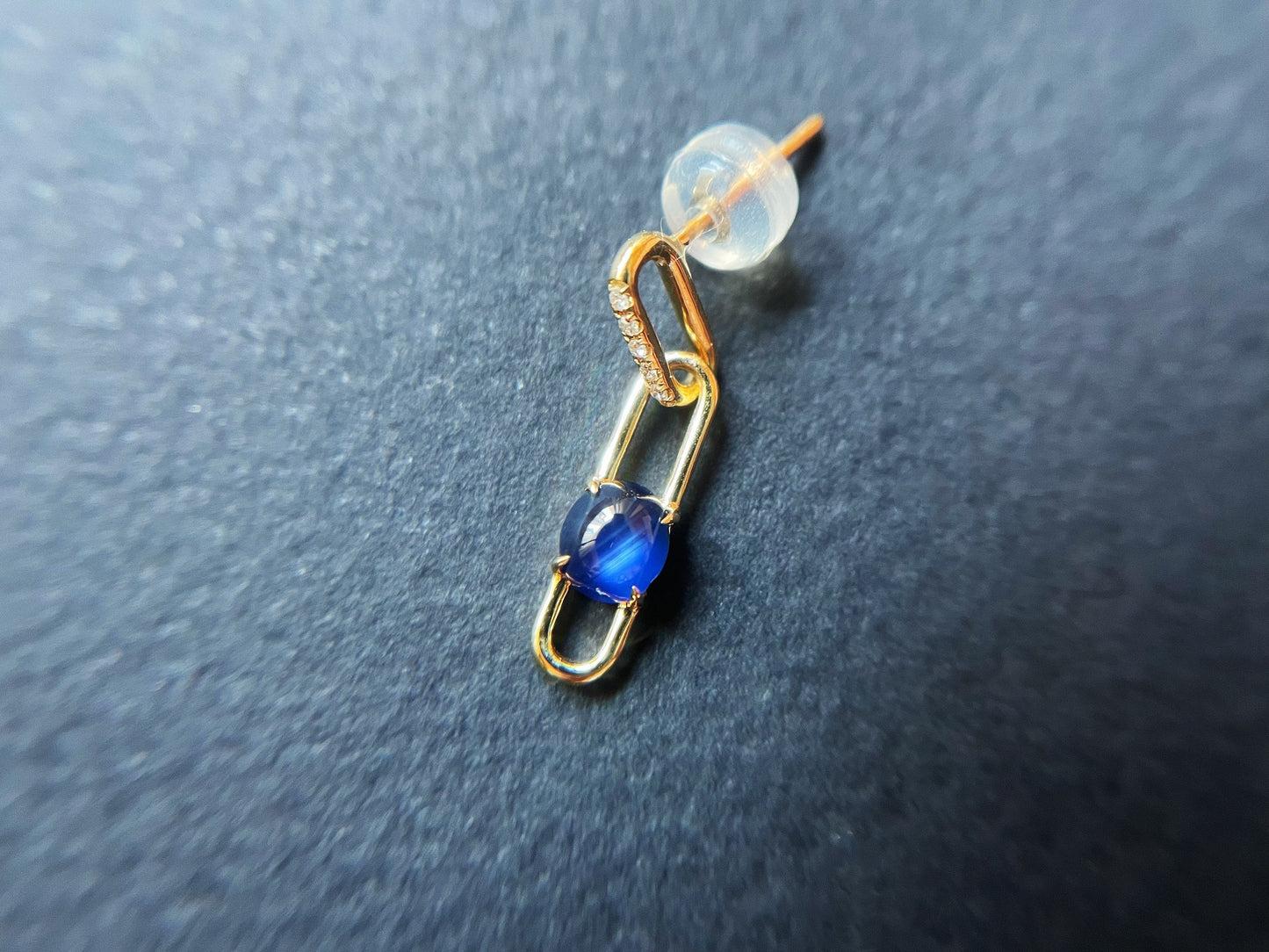 Blue Sapphire Cabochon  Diamond 18k Gold Earrings