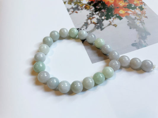 Jadeite Bead Bracelet - Natural Lavender White and Green