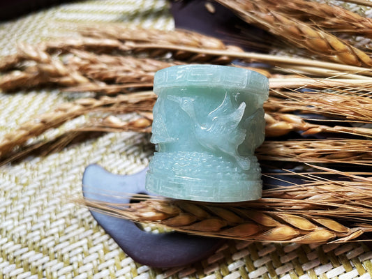 Jadeite Crane Thumb Ring - Symbol of Happiness and Longevity