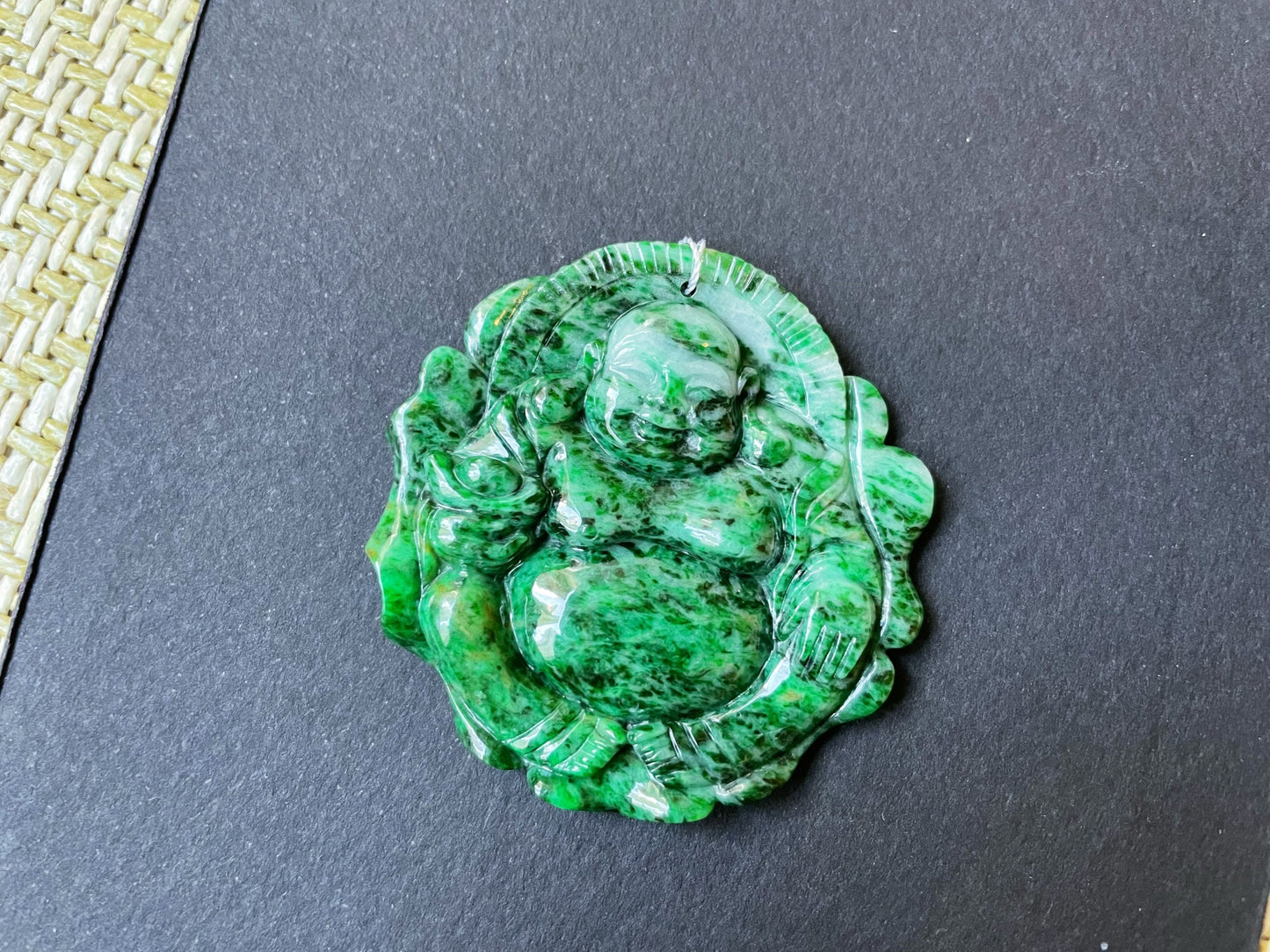 Green Jadeite Happy Buddha Pendant