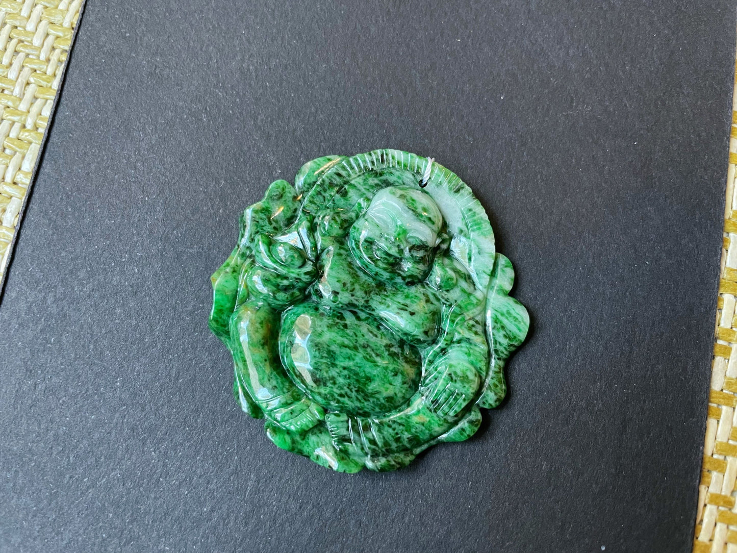 Green Jadeite Happy Buddha Pendant