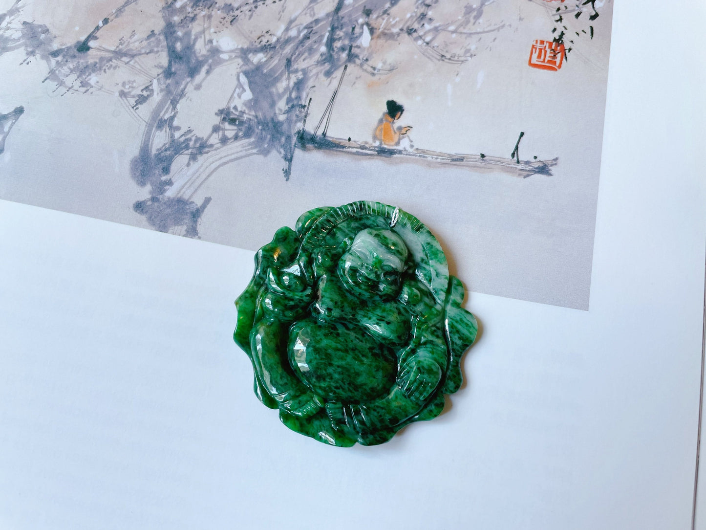 Green Jadeite Happy Buddha Pendant