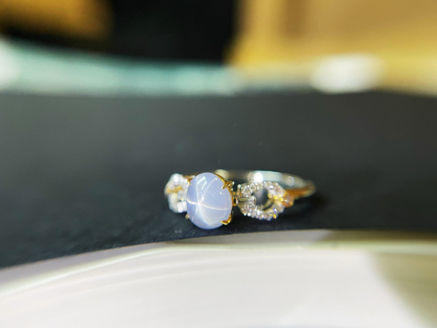 Natural Starlight Sapphire Ring with Diamonds