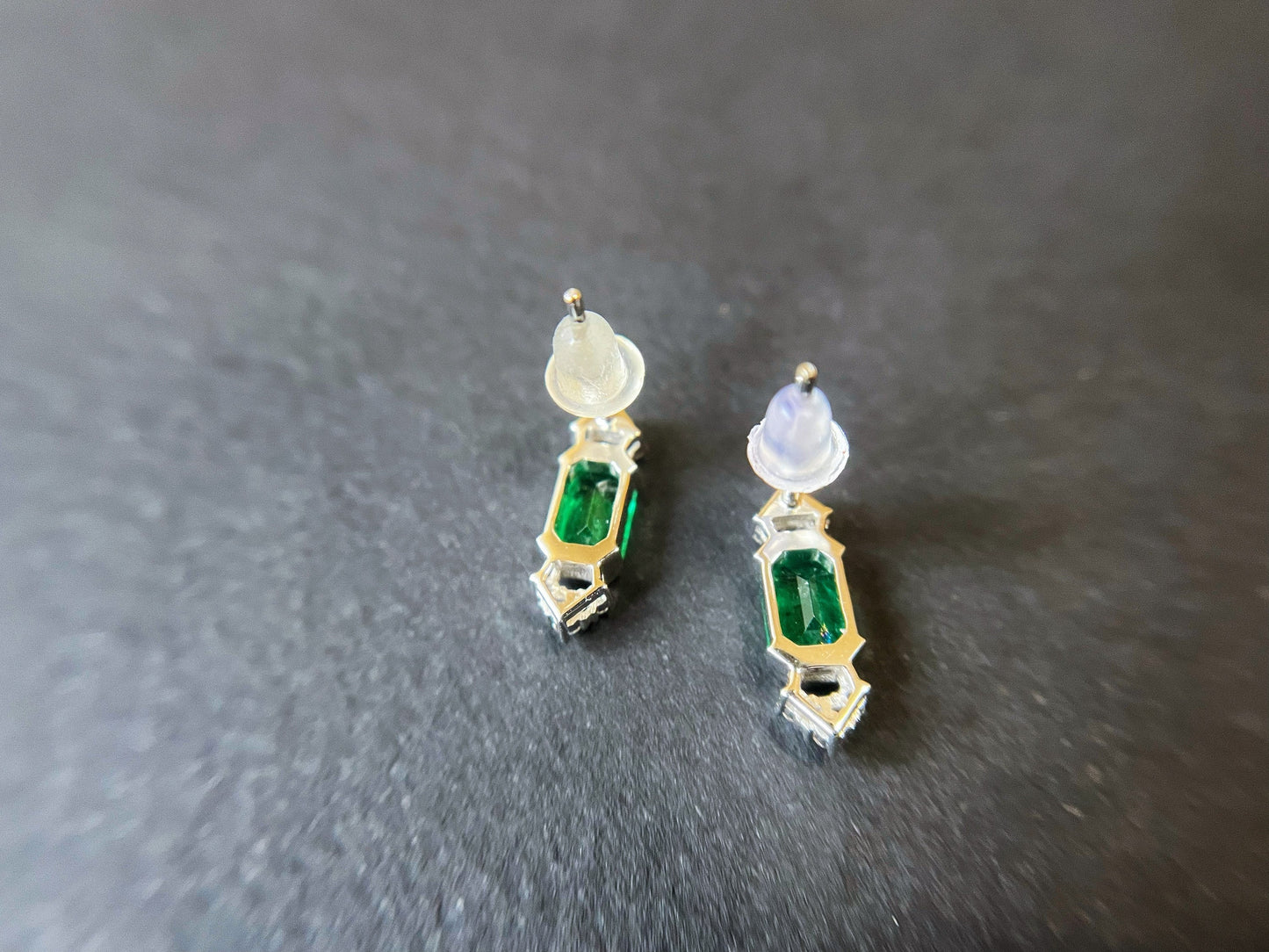 18k White Gold Emerald and Diamond Earrings