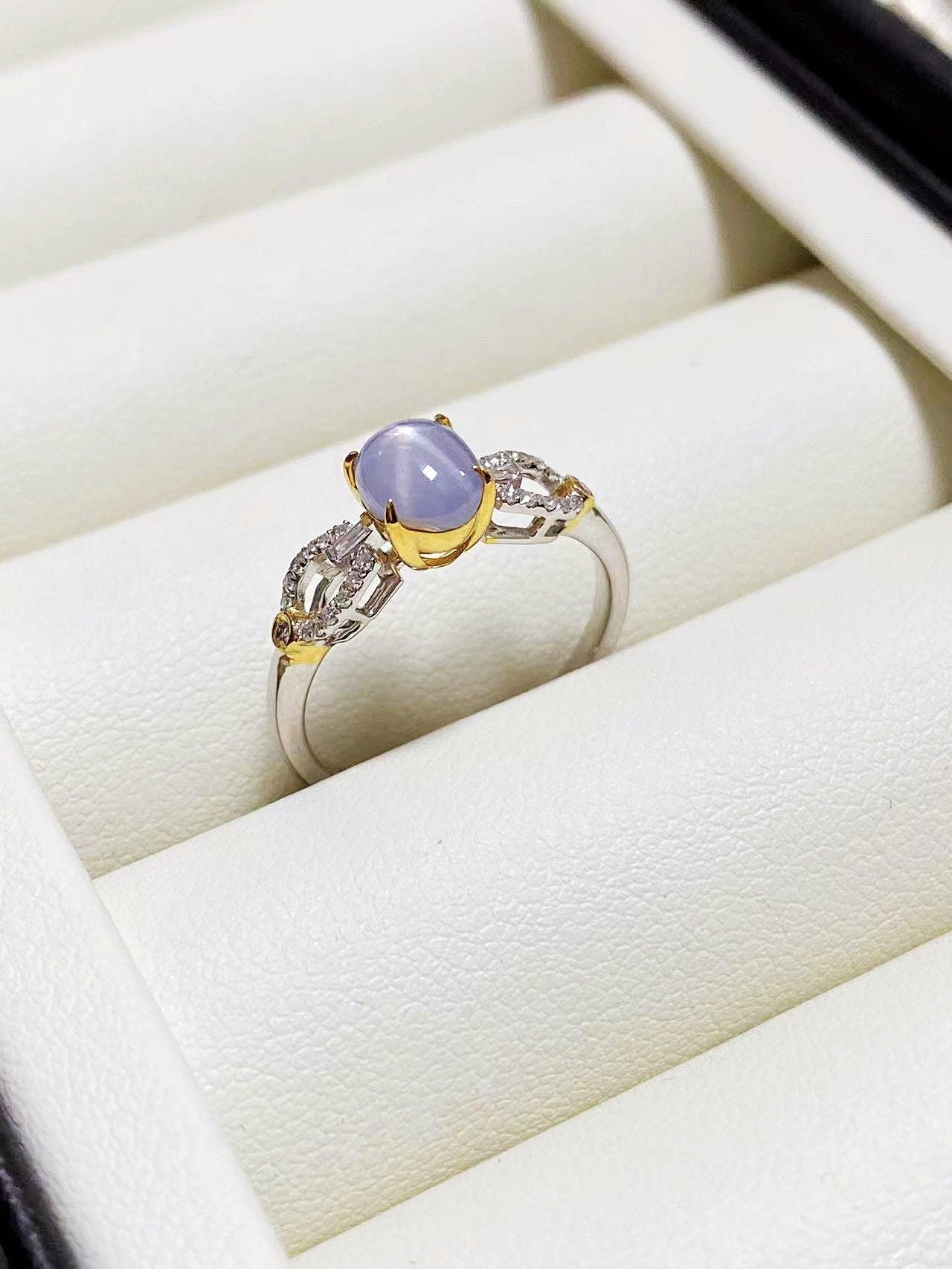 Natural Starlight Sapphire Ring with Diamonds