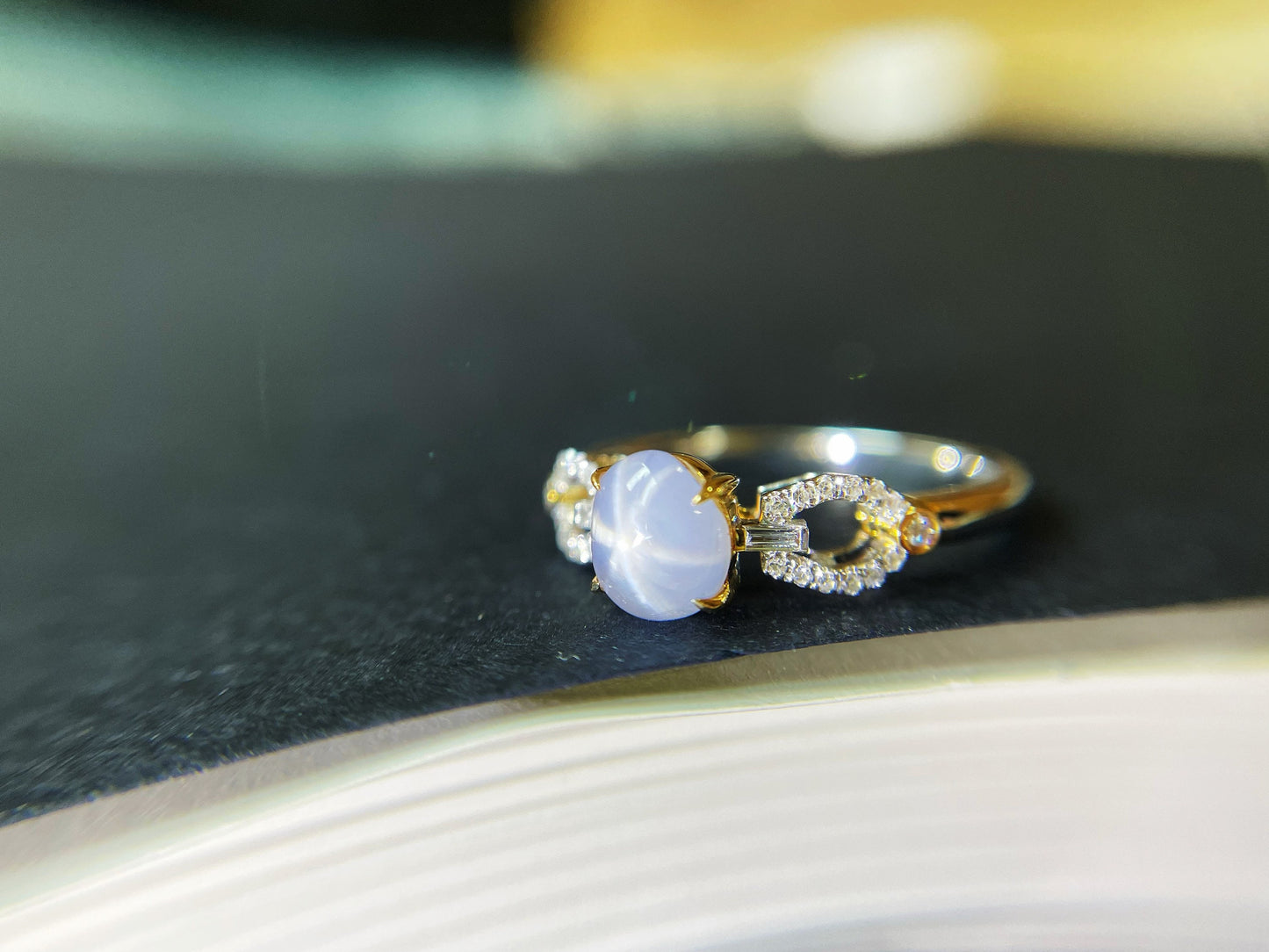 Natural Starlight Sapphire Ring with Diamonds