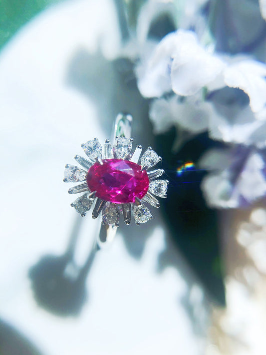 Certified Mozambique Pink Ruby  Diamond 18k White Gold Ring