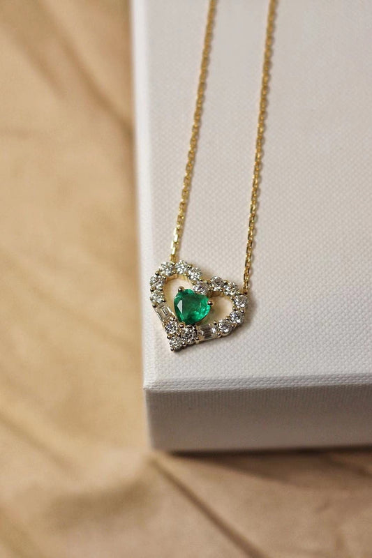 Certified Natural Emerald Pendant - 18K Gold Moissanite