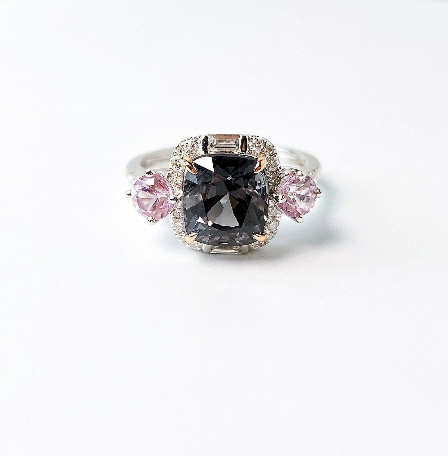 3.65 Ct Natural Myanmar Grey Spinel Diamond 18K White Gold Ring