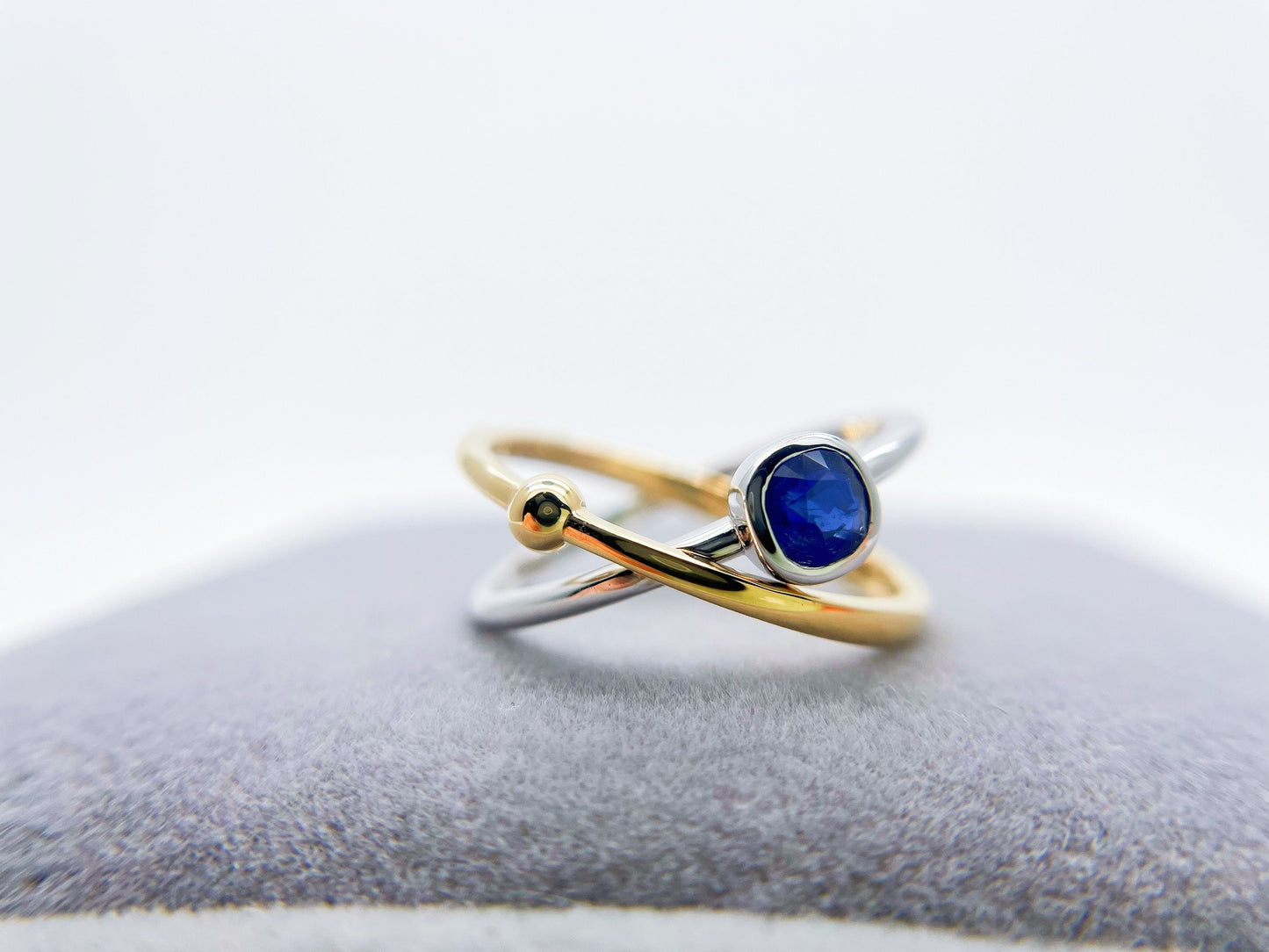 18k Bi-color Gold Blue Sapphire Galaxy Ring