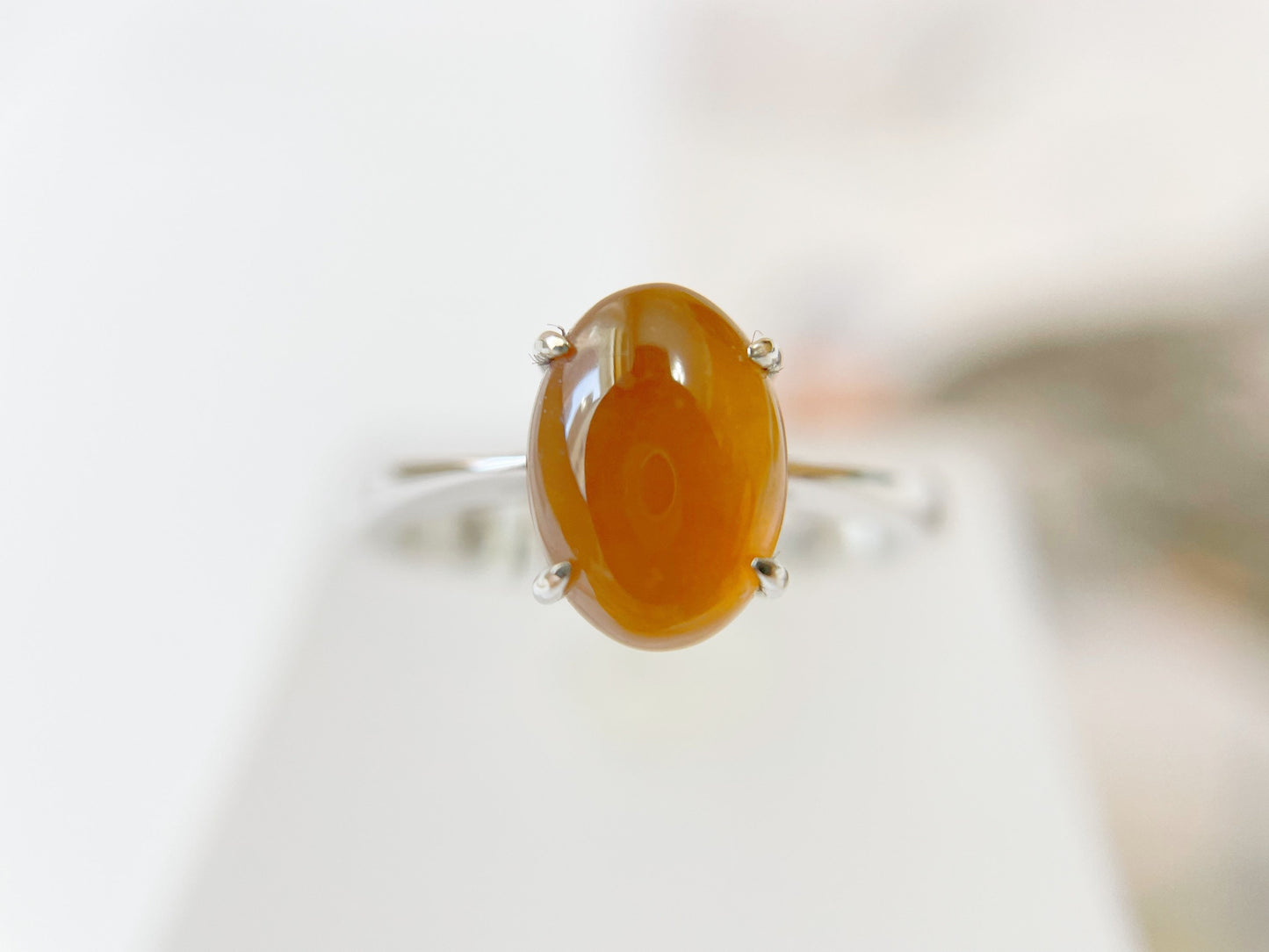 Icy Honey Yellow Oval Jadeite Ring - 18K White Gold