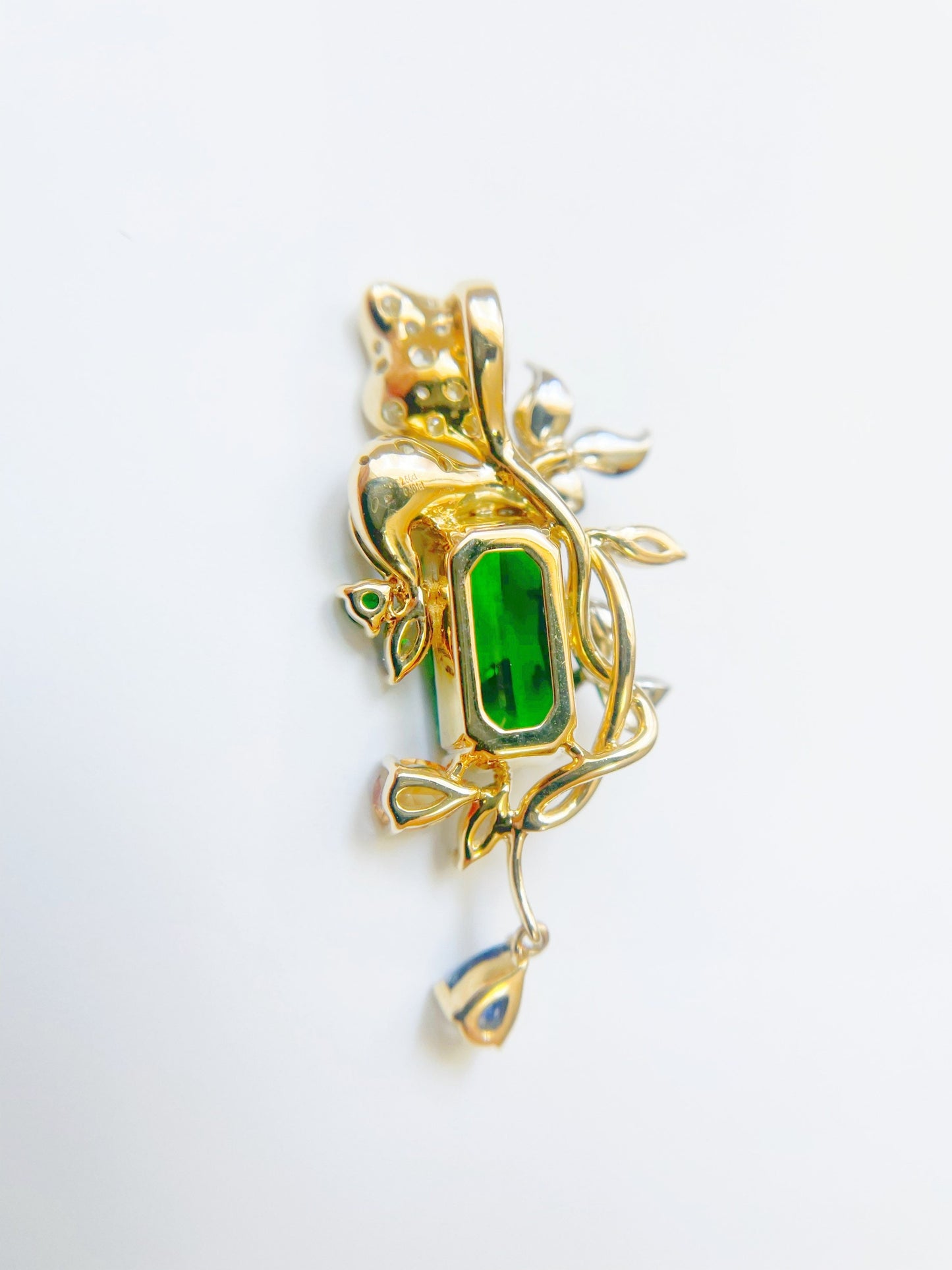 Green Tsavorite Floral Pendant - Natural Gemstones 14K Yellow Gold