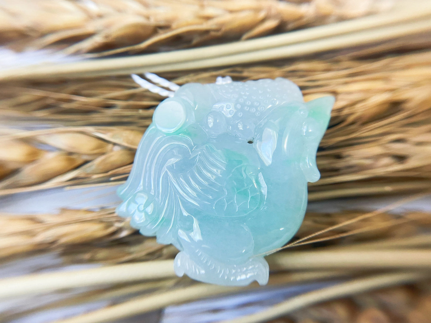 Icy Apple Green Jadeite Rooster Pendant - Chinese Zodiac