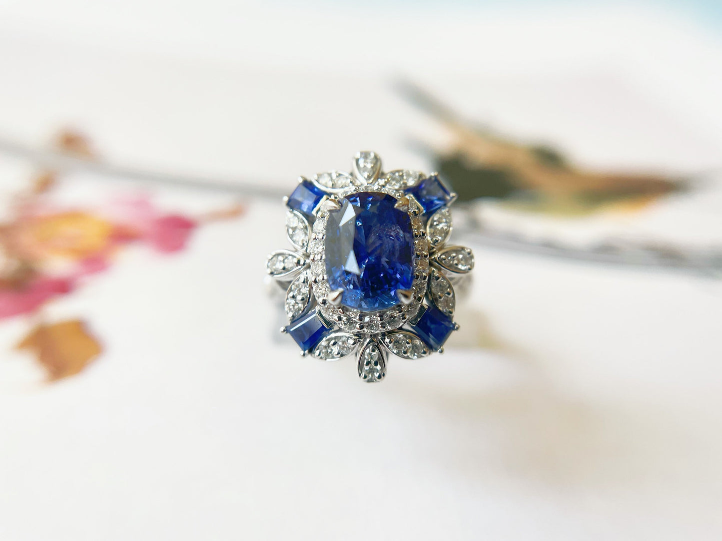 18K White Gold Blue Sapphire Ring and Pendant with Diamonds - Versatile Two-Way Design