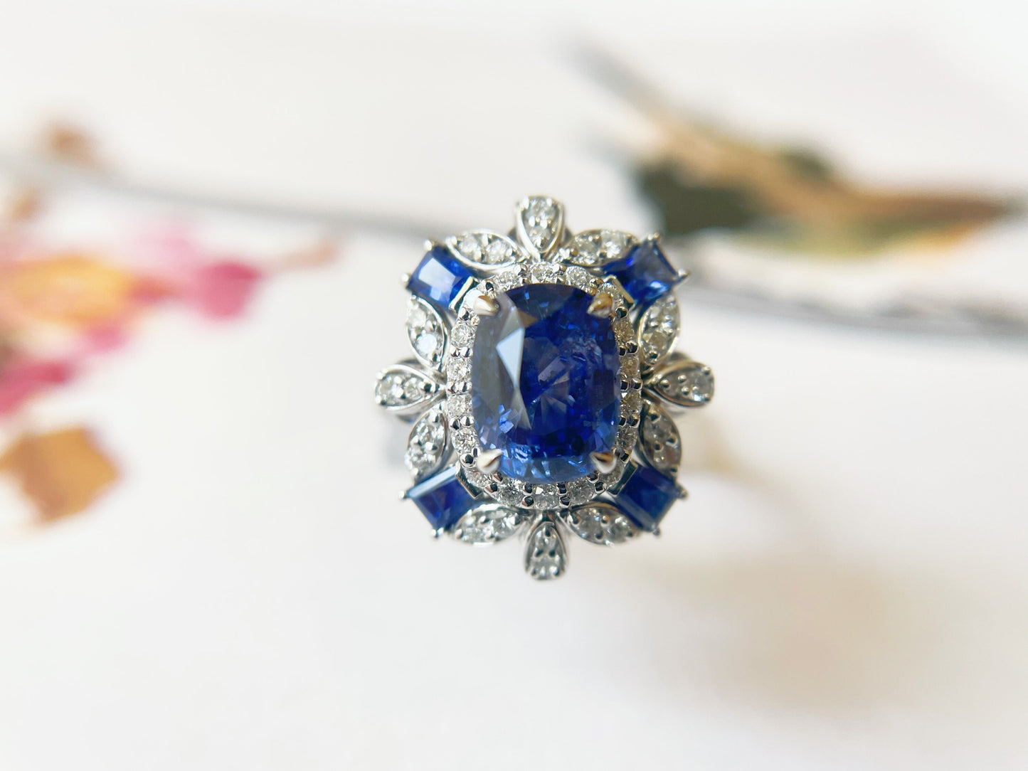 18K White Gold Blue Sapphire Ring and Pendant with Diamonds - Versatile Two-Way Design