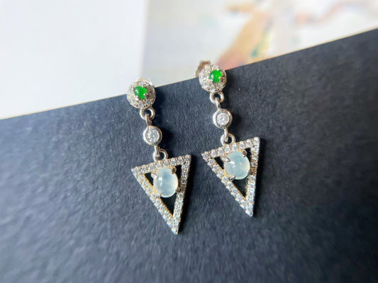 Jade Drop Earrings - Sterling Silver and Zircon Accents