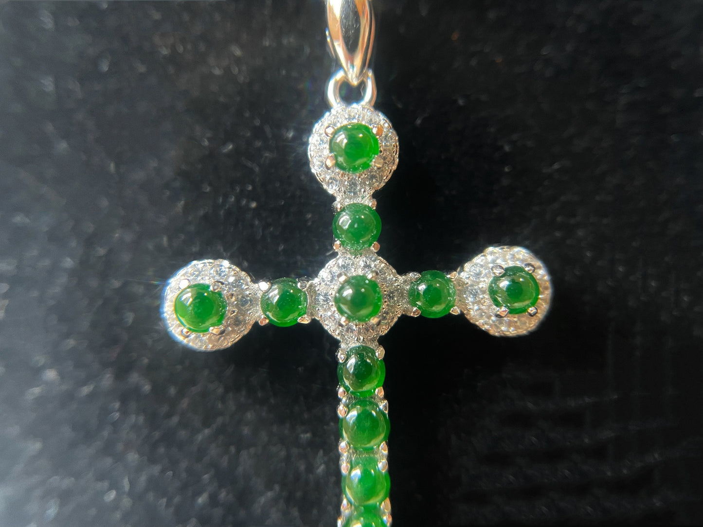 Green Jadeite Jade Cross Pendant Necklace