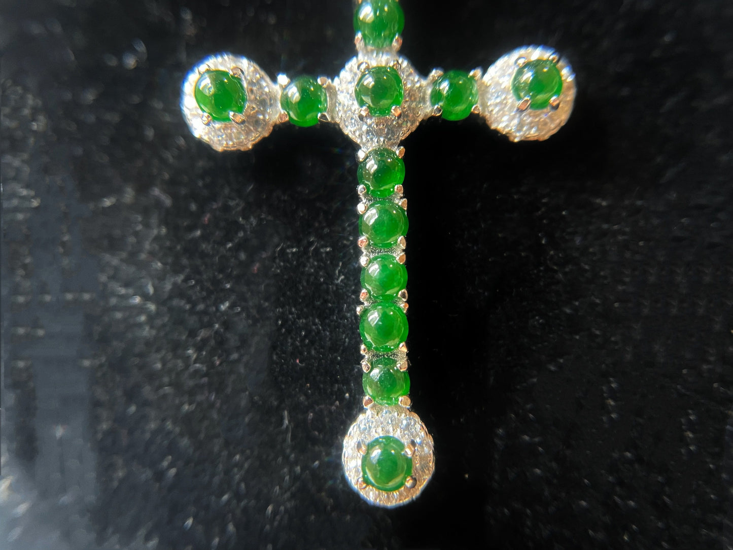 Green Jadeite Jade Cross Pendant Necklace