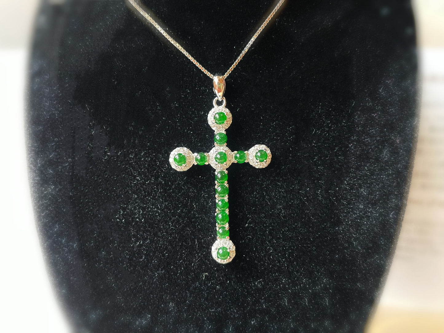 Green Jadeite Jade Cross Pendant Necklace