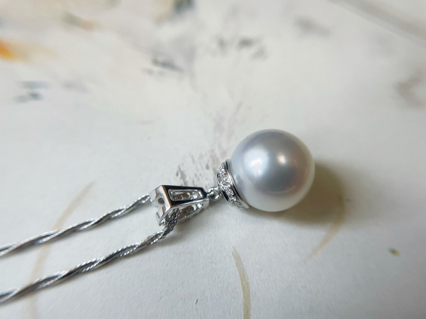 18K White Gold South Sea Pearl and Diamond Pendant