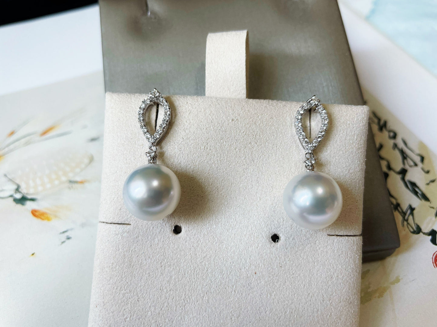 18K White Gold South Sea Pearl and Diamond Earrings