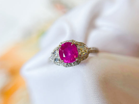 Certified Mogok Hot Pink Sapphire Ring in 18K White Gold