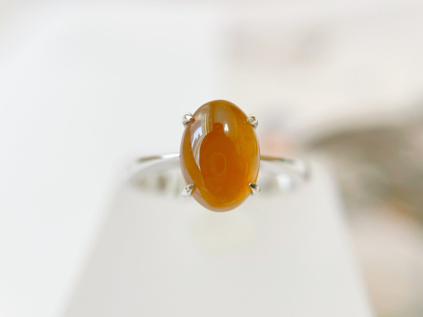 Icy Honey Yellow Oval Jadeite Ring - 18K White Gold