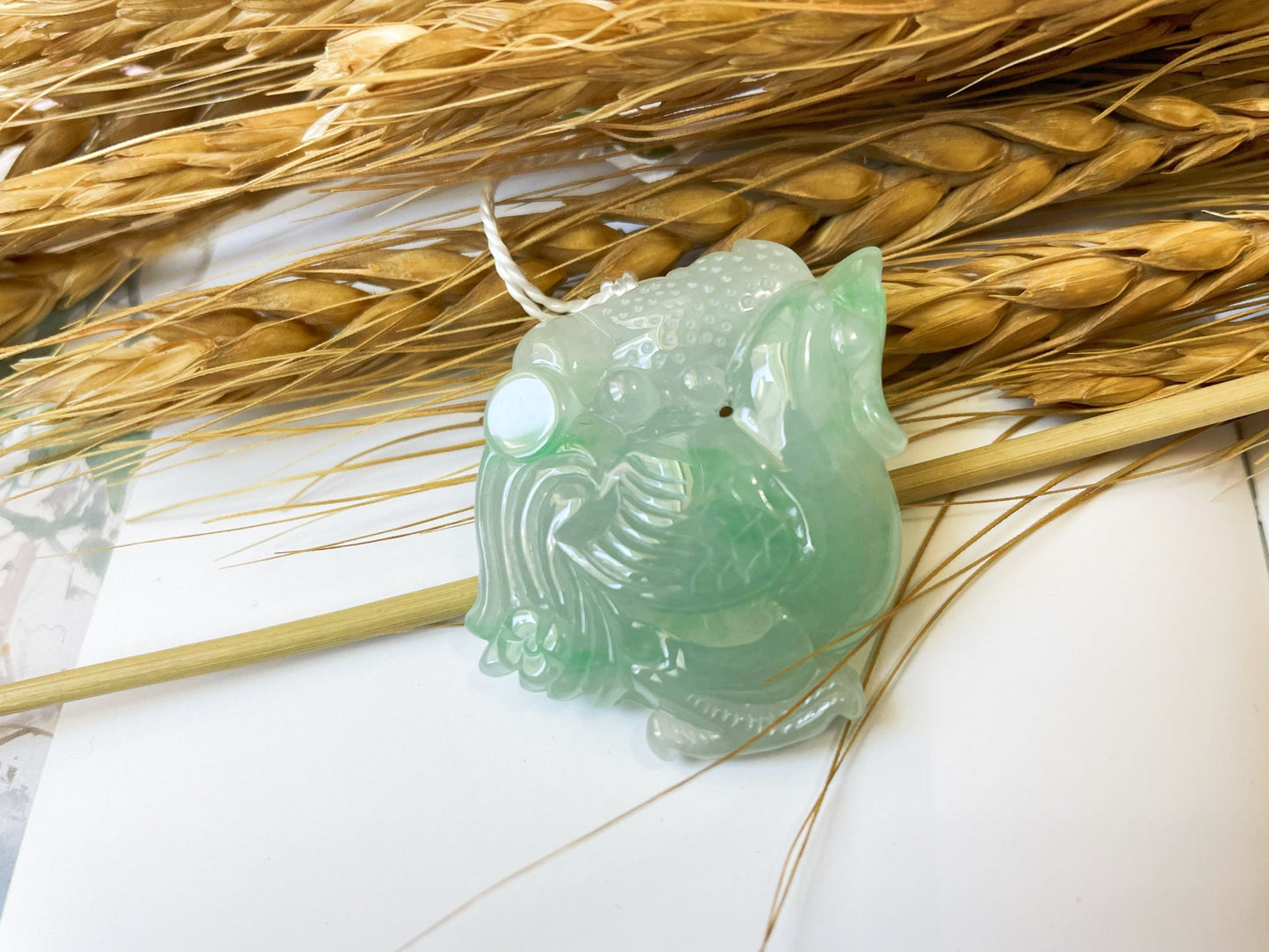 Icy Apple Green Jadeite Rooster Pendant - Chinese Zodiac