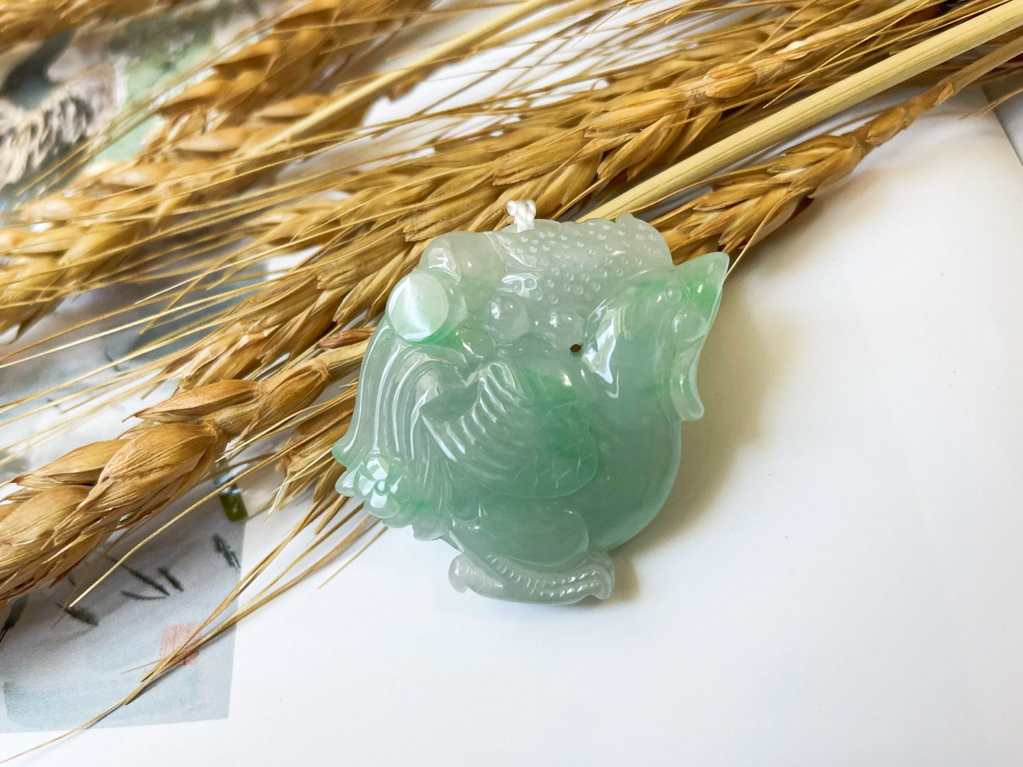 Icy Apple Green Jadeite Rooster Pendant - Chinese Zodiac