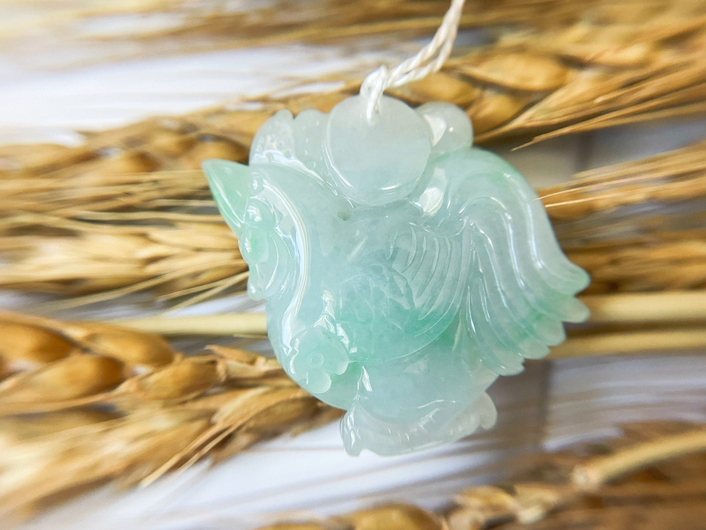 Icy Apple Green Jadeite Rooster Pendant - Chinese Zodiac