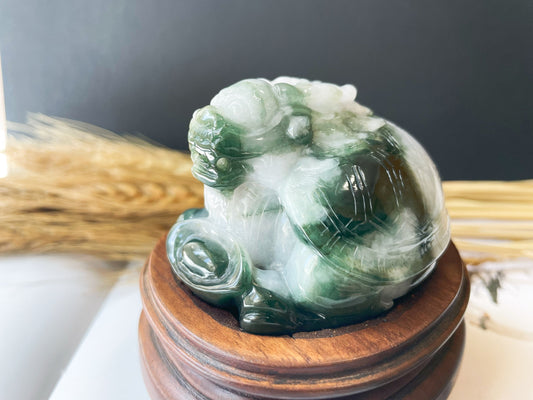 Bluish Green Dragon Turtle Jade Sculpture