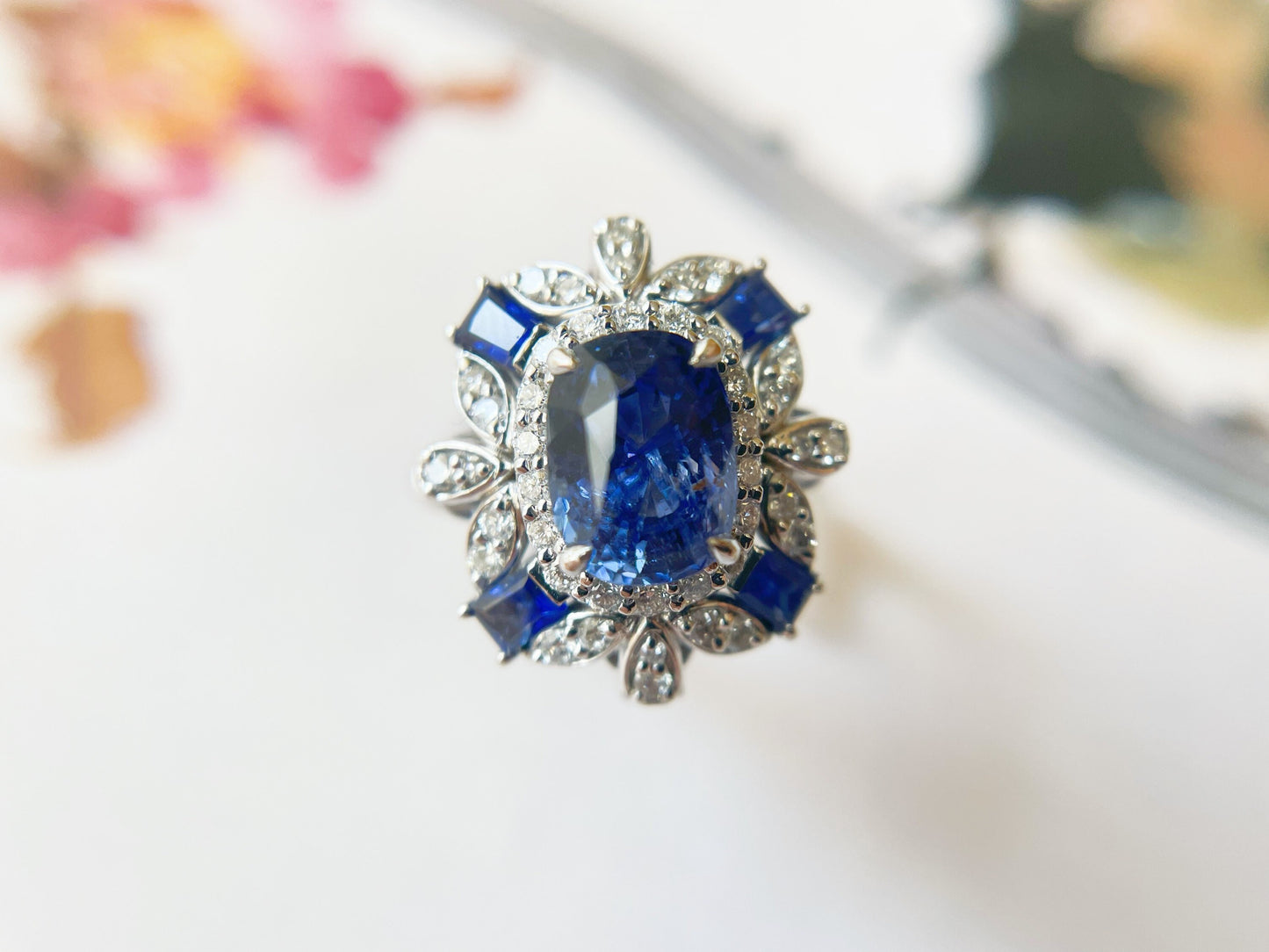 18K White Gold Blue Sapphire Ring and Pendant with Diamonds - Versatile Two-Way Design