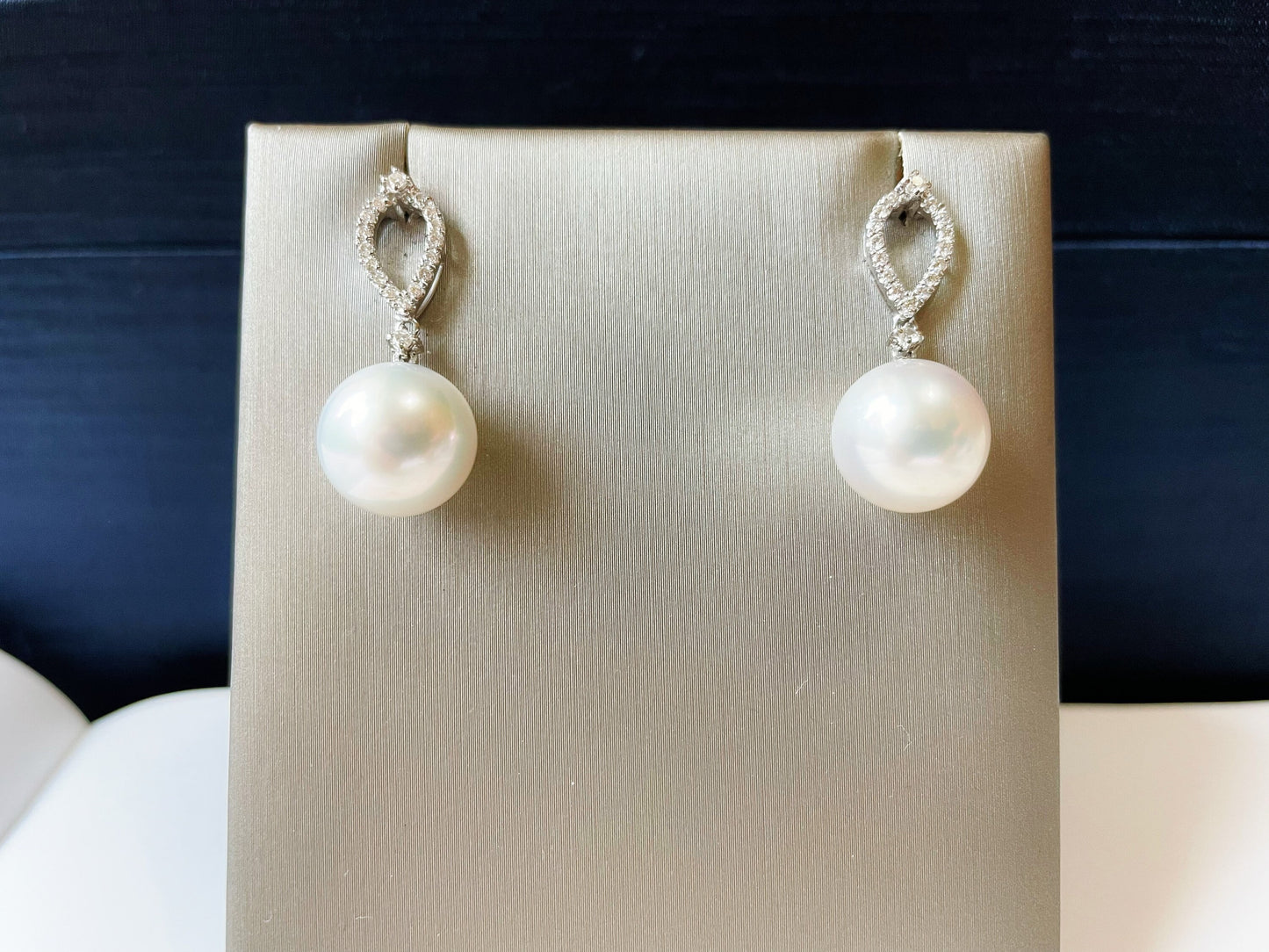 18K White Gold South Sea Pearl and Diamond Earrings