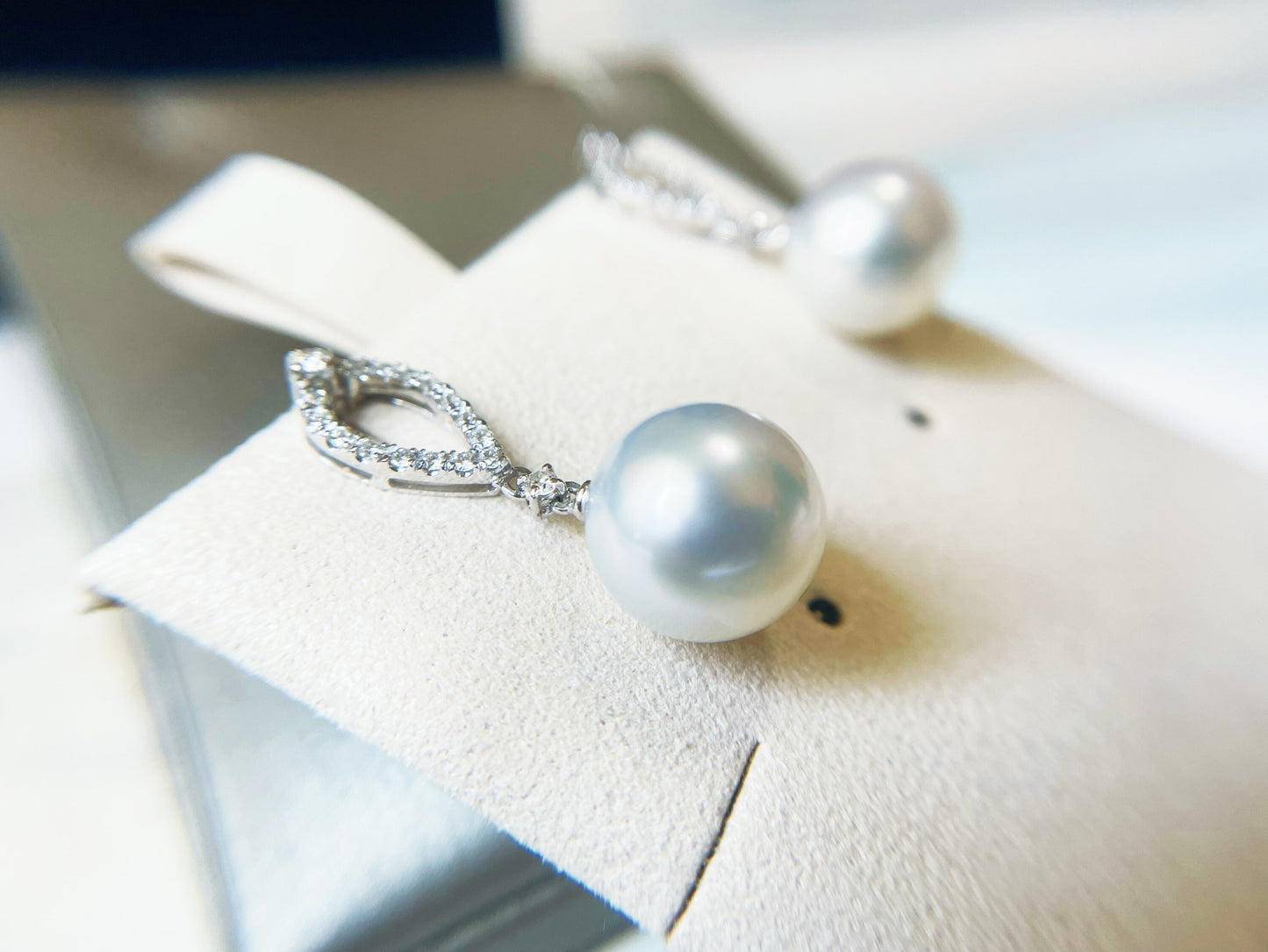 18K White Gold South Sea Pearl and Diamond Earrings